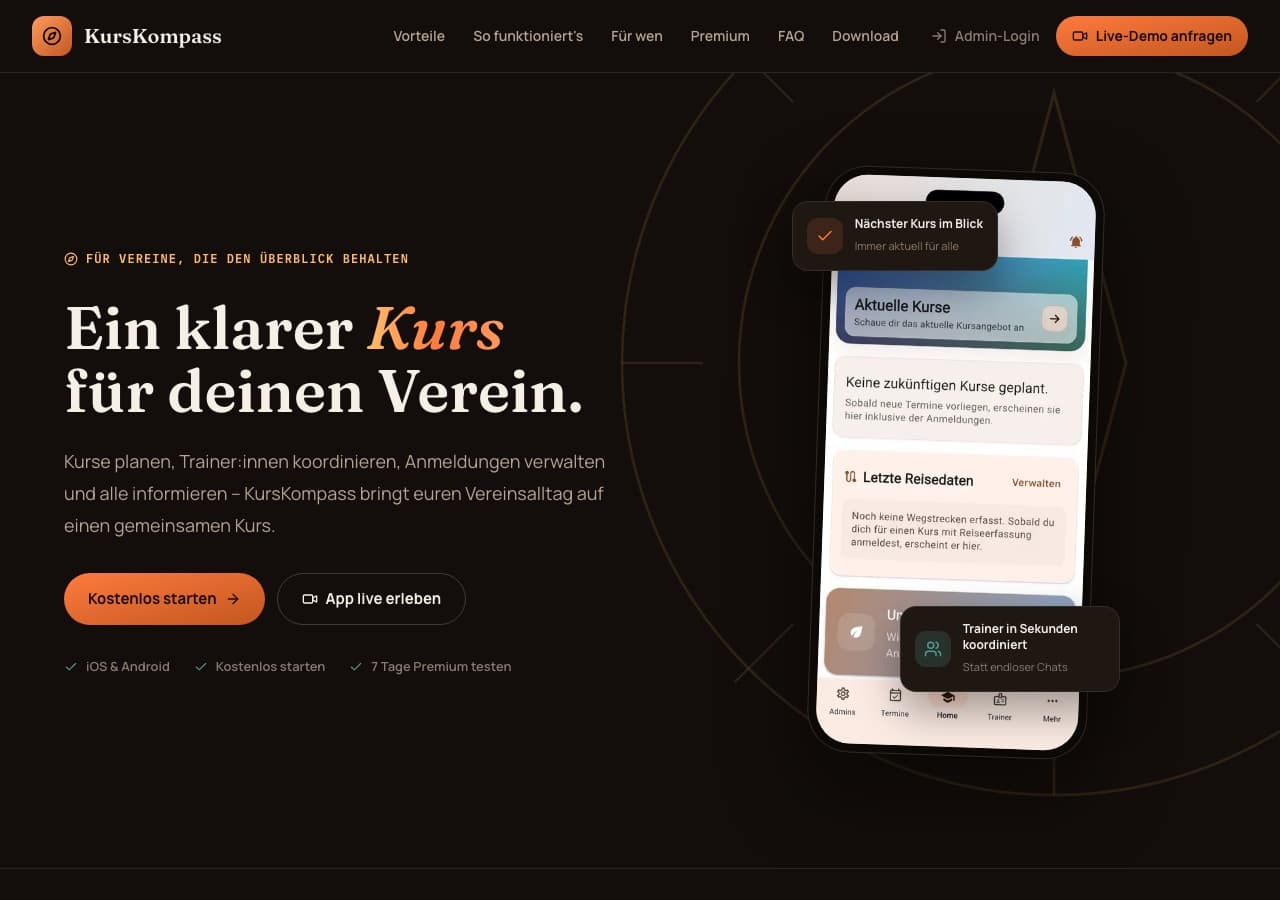Startseite der KursKompass-Landingpage