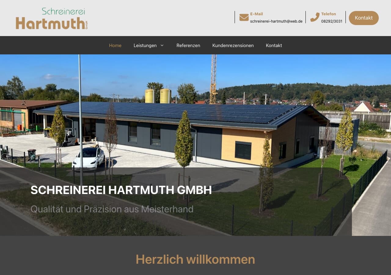 Startseite der Website von Schreinerei Hartmuth GmbH